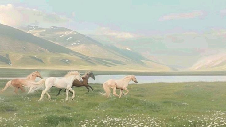 horses running in a field